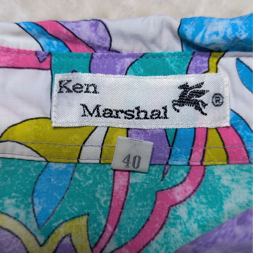 Vintage Ken Marshall Abstract Patchwork Button-Up… - image 2